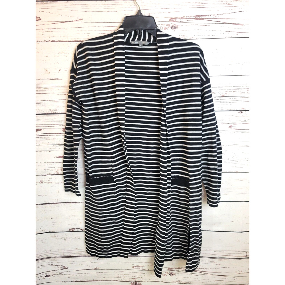 Elliot Lauren Cardigan Sweater Black Striped Open Front Knit Women's Size Medium